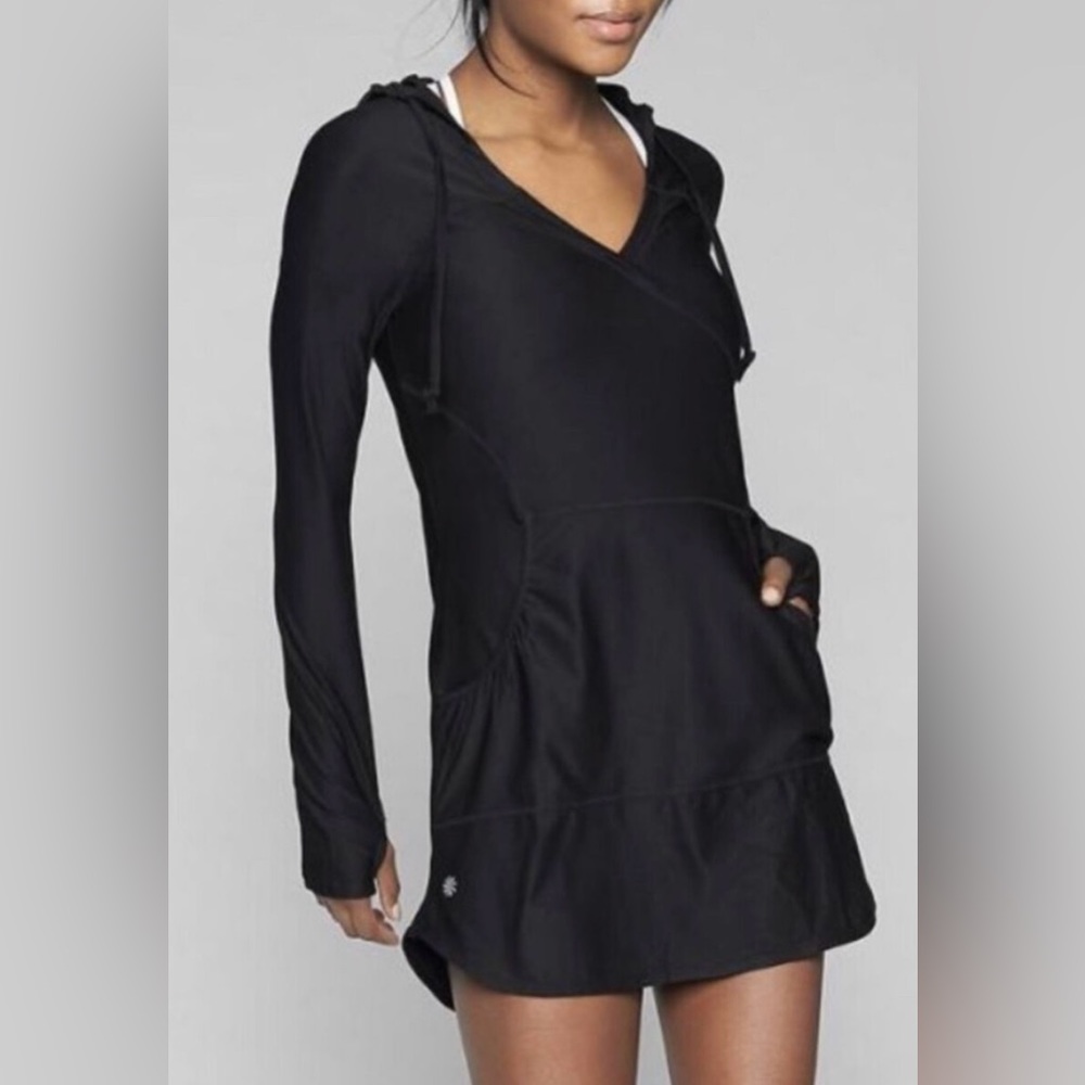 Athleta Women’s Faux Wrap Hooded Cover Up Athleisure Black Size Small